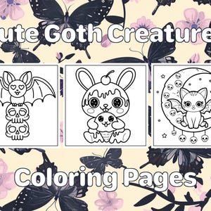25 Cute Goth Creature Coloring Pages | Kawaii Creature Art | Spooky Cute Printable Coloring Activity | Instant Digital Download