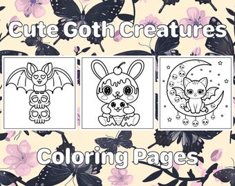 Goth Coloring Pages | Kawaii Spooky Creatures (Digital Download)