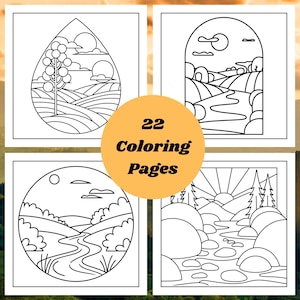 22 Easy Landscape Coloring Pages: Nature Art for All Ages (Digital Download)