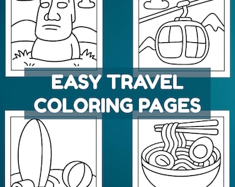 Travel Coloring Pages for Kids and Adults: 60 Simple Adventure Sheets (PDF & PNGs)