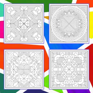 45 Geometric Pattern Coloring Pages, Mindful Art Therapy, Abstract Mandala Coloring Printable, Digital Download