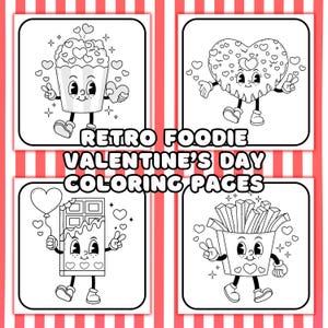 20 Retro Foodie Valentine&#39;s Day Coloring Pages | Adorable Food-Themed Coloring Activity | Fun Printable Coloring Sheets for Kids & Adults