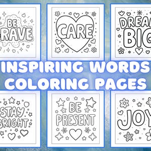 16 Palavras Inspiradoras para Colorir, Afirmações Positivas, Arte de Atenção Plena, Coloração Ousada e Simples para Adultos e Crianças, Citações Motivacionais