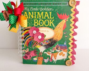 Vintage Little Golden Book ANIMAL BOOK Junk Journal, 1962 Edition, Scrapbook Album, Smash Book, Keepsake Album, Farm Book, Altered Art