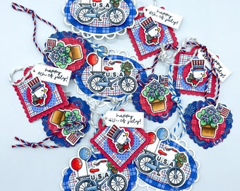 Patriotic Embellished Tags- Set of 3 Handmade Layered Tags, Party Decor, Cardmaking, Ornament, 4th of July, Tiered Tray Decor, Gift Tag