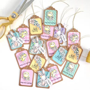 Ostern Frühling Mini Tags- Set mit 4 Tags, Geschenkanhänger, Osterkorb, Scrapbook, Karte, Verschönerung, Geschenktüte, Leckerlibeutel, handgemacht