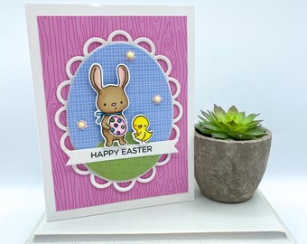 Happy Easter- Handmade Notecard, Easter Greeting Card, Easter Bunny Card, Gift Card Holder, Cardmaking, 3D Easter Card