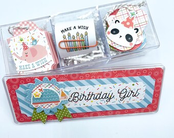 Birthday Girl Embellishment Box, Mini Scrapbook, Tags, Stickers, Planner Accessories, Papercrafting Kit, Embellishments, Gift