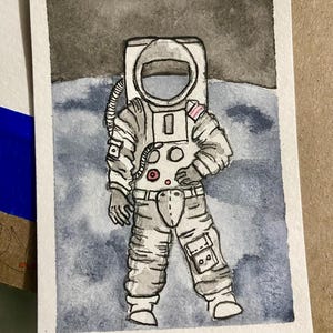 Aquarelle originale de l'ATC ACEO de l'astronaute