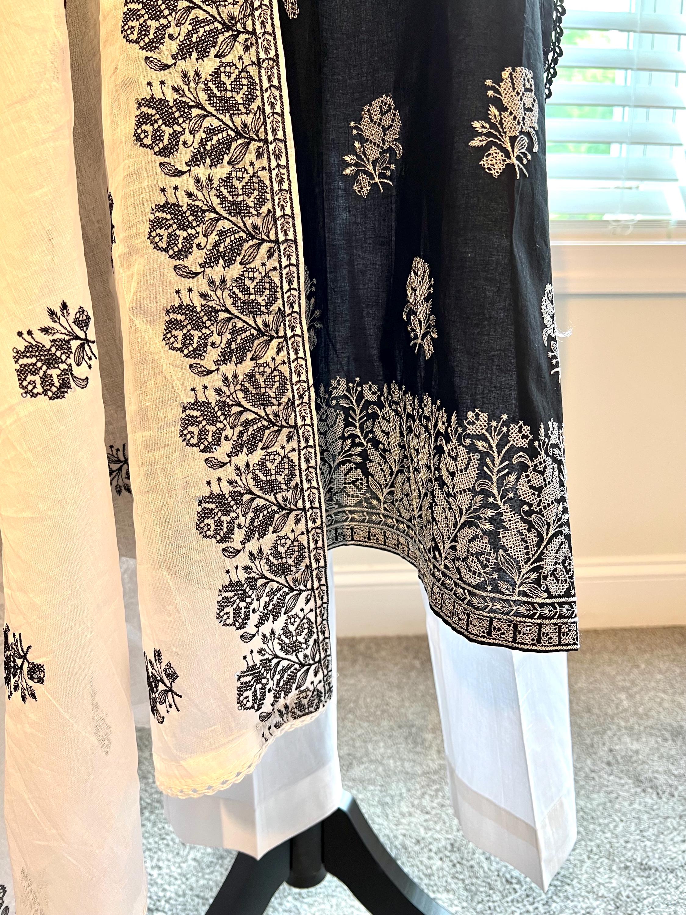 Black Embroidered Tencel Kurta Set main image 0