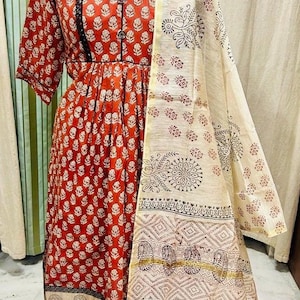 White Printed Cotton Kurta Set
