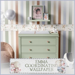 Stripe Wallpaper, Custom Nursery, Gift for Baby Shower, Carrot Wallpaper, Bunny Wallpaper, Rabbit Wallpaper, Pastel Wallpaper,Nursery Wall