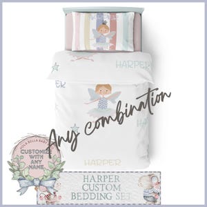 Personalised Fairy Bedding Set – Custom Name Duvet Cover for Girls – Pastel Princess Fairy Design – Toddler or Single Bed Gift