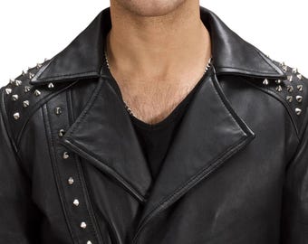 激レア18AW/Quilted Studded Leather Jacket Handmade Black Genuine