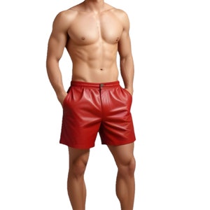 Handmade Red Leather Shorts: Streetwear Gym Shorts