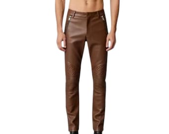 Brown Quilted Leather Biker Pants - Custom Made
