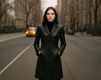Custom Black Leather Trench Coat: Genuine Leather, All Sizes