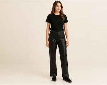 Custom Black Leather Bootcut Pants: Vintage Flare, Gothic Fashion
