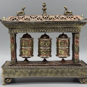 8 inches Tibetan Buddhist Handcrafted 3 Hand Spinning Prayer Wheel with Incense Burner from Nepal Triple Tibetan Prayer Wheel