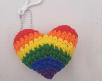 Rainbow Heart LGBT keychain or backpack charm for bags, diaper bag, purse charm Handmade crochet gift Pride Flag colors