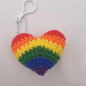 Rainbow Heart LGBT keychain or backpack charm for bags, diaper bag, purse charm Handmade crochet gift Pride Flag colors