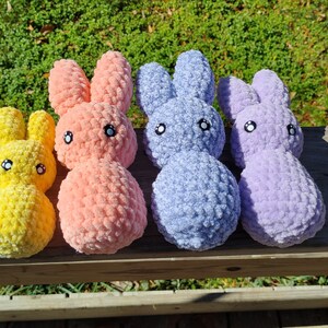 Easter peep bunnies made with safety eyes and Chenille yarn