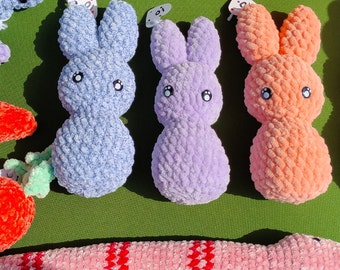 Peep Bunny handgemaakt gehaakt kinderspeelgoed konijn knuffel of wortel