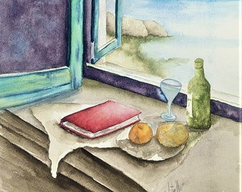 View from the Window Watercolor Painting Free Shipping