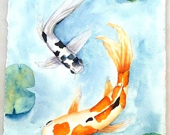 Koi Watercolor Painting The Dance Fish