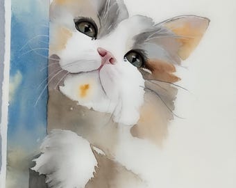 Ragdoll Cat Peek-a-Boo Kitty Fluffy Kitty Pet Watercolor