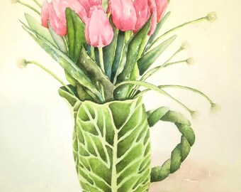Tulips in the Cabbage Patch Flowers Watercolor