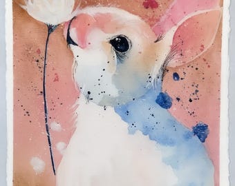 Bunny Watercolor Painting, Spring Easter Art, Arches Paper (8 1/2" x 11")