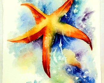 Star Fish Tropical Stars Watercolor Painting
