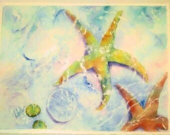 Star Fish & Seashells Underwater Watercolor Painting