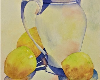 Lemonade Lemons Pitcher Watercolor Painting