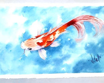 Koi Fish Pond Critter Watercolor