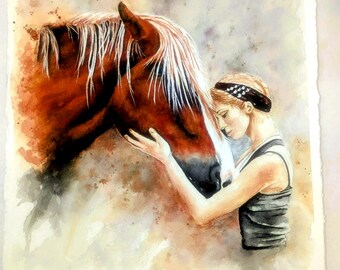 A Girl and Her Horse Love Devotion Watercolor