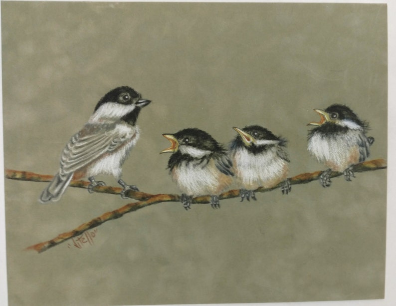 Chickadee's on Suede Board Baby Birds Colored Pencil Etsy
