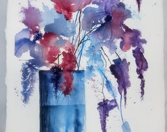 Flowers & Vase Mother's Day Flowers Watercolor Painting