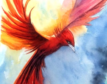 Phoenix Watercolor Painting Bird Falcon