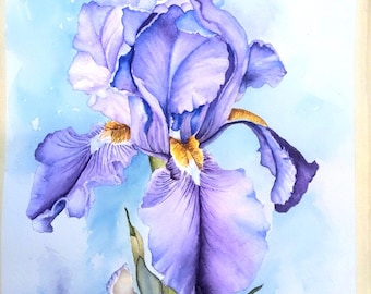 Iris Flower Garden Watercolor Painting