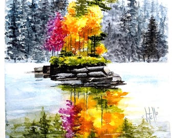 Autumn Flame Fall Watercolor Painting Trees