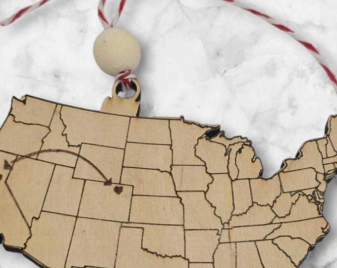 Custom Long Distance Ornament, Love Across the Country, Cross Country, Love Knows No Distance, Family Knows No Distance, Family Christmas
