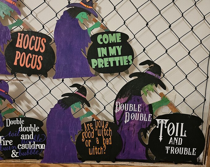 Witch Door Hanger, Witch and Cauldron, Halloween Porch Decor, Halloween Welcome Signs  3 options