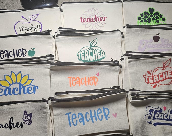 Teacher Pencil Case, Canvas, Teacher Pencil Pouch, Teacher Toiletry Bag, Teacher Gift,