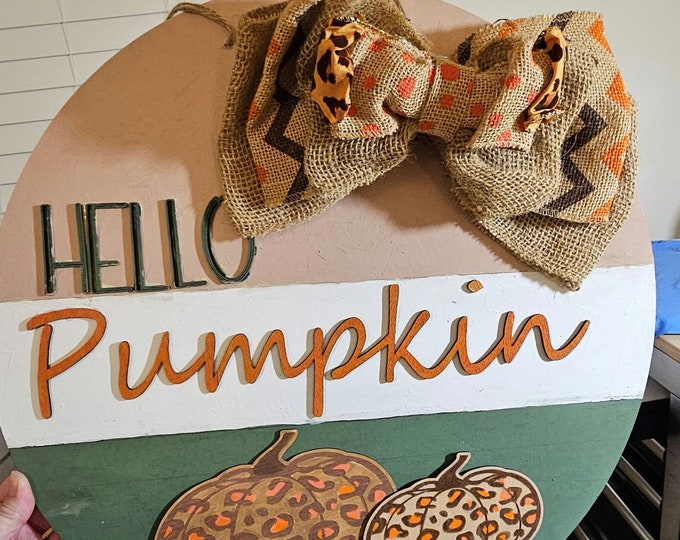 Hello Pumpkin Fall Welcome 18 inch Sign Door Hanger Fall Porch Decor Autumn Harvest Welcome
