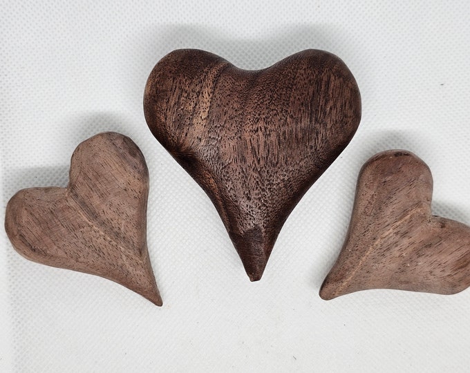 Personalized Solid Wood Hearts, Engraved Initals in Walnut , perfect couples gift, anniversary gift