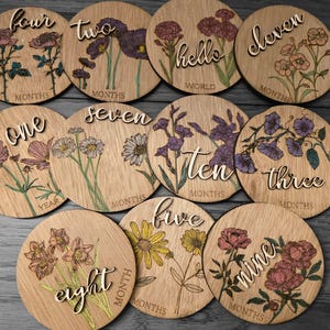 Floral Baby Milestone Discs: 3D Wooden Photo Props