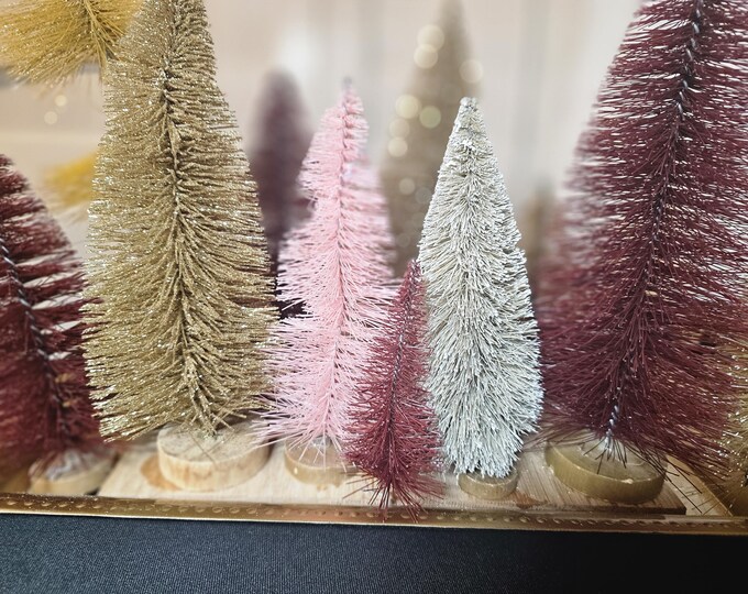 DIY Bottle Brush Tree Centerpiece Kit in Gold, Pink & Burgundy Holiday Table Decor