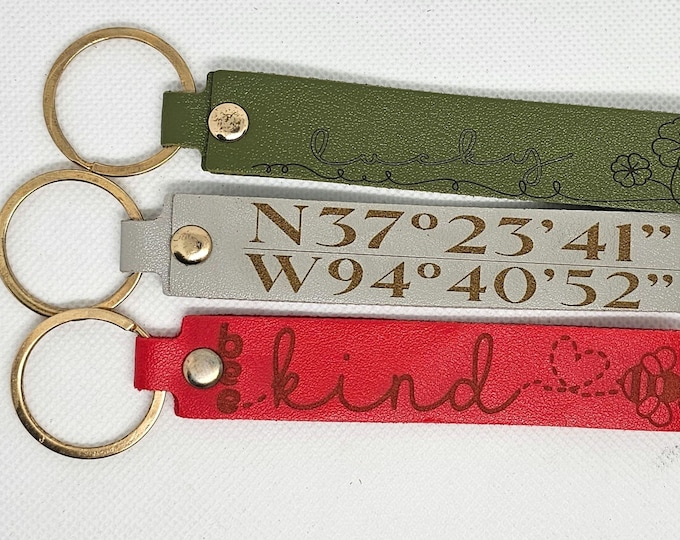 Personalized Leather Keychain,  Faux Leather 5 inch Keychain great gift for men or women